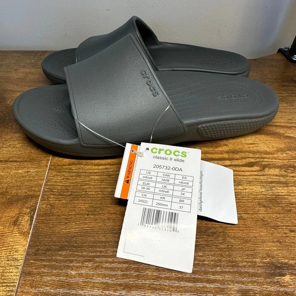 NEW Crocs Classic II Slide Sandals Slate Grey Women 8 Men 6‎ 205732-0DA